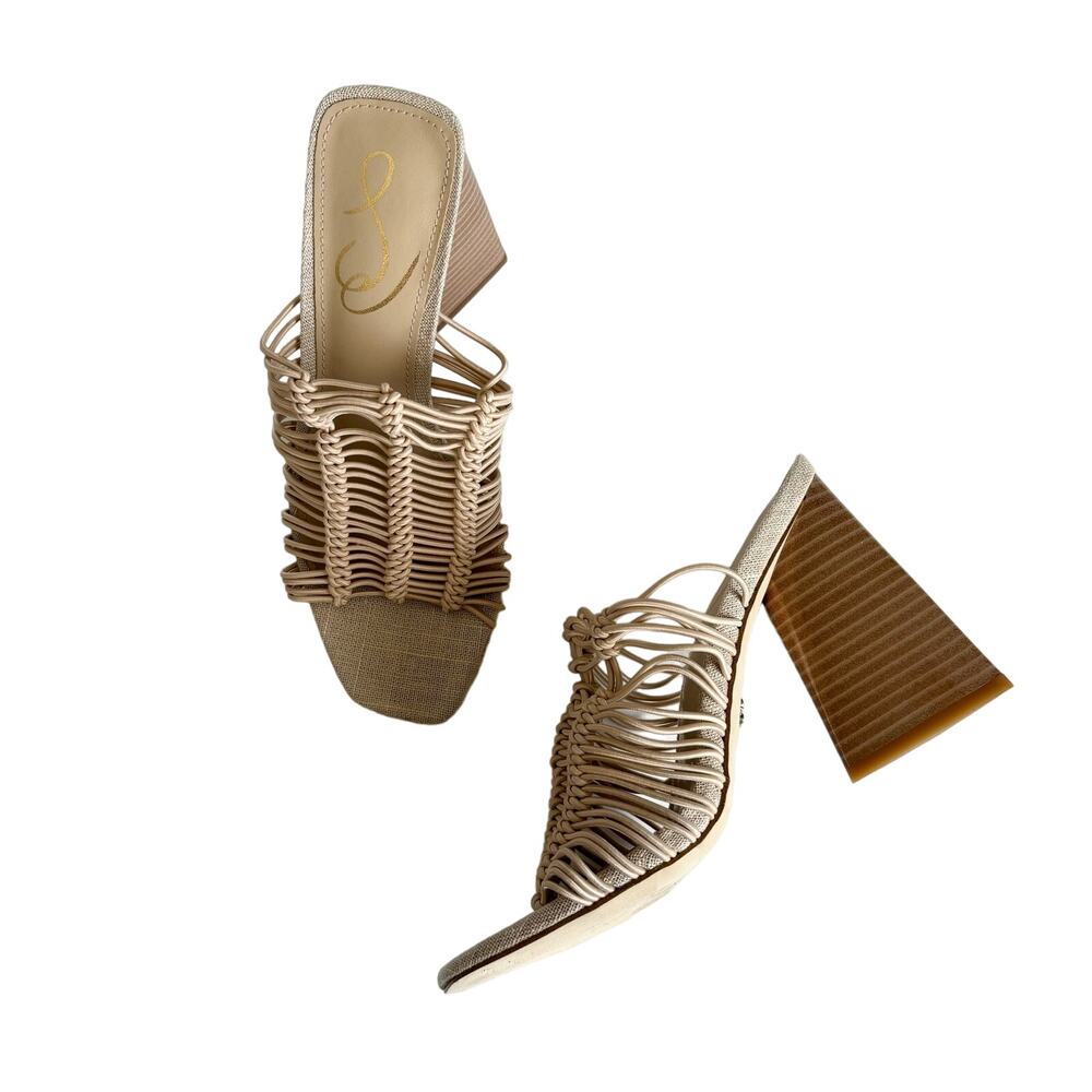 Sam Edelman Women's Laurette Almond Beige Strappy Block Heel Sandals Size 5.5